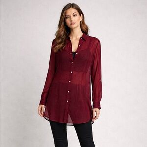 Figueroa & Flowers Sheer Red Tunic Blouse Womens Medium Vampy Witchy Gothic